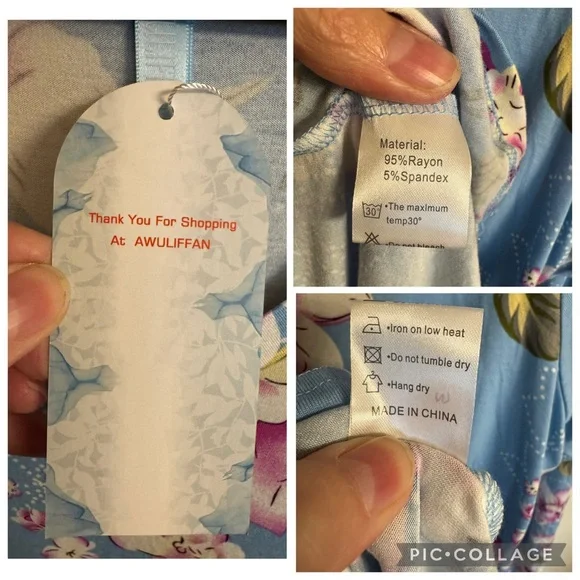 NWT Size XL Blue Floral Print Blue Women's Tunic Top W/Long Sleeve & V-Neckline - Picture 11 of 13